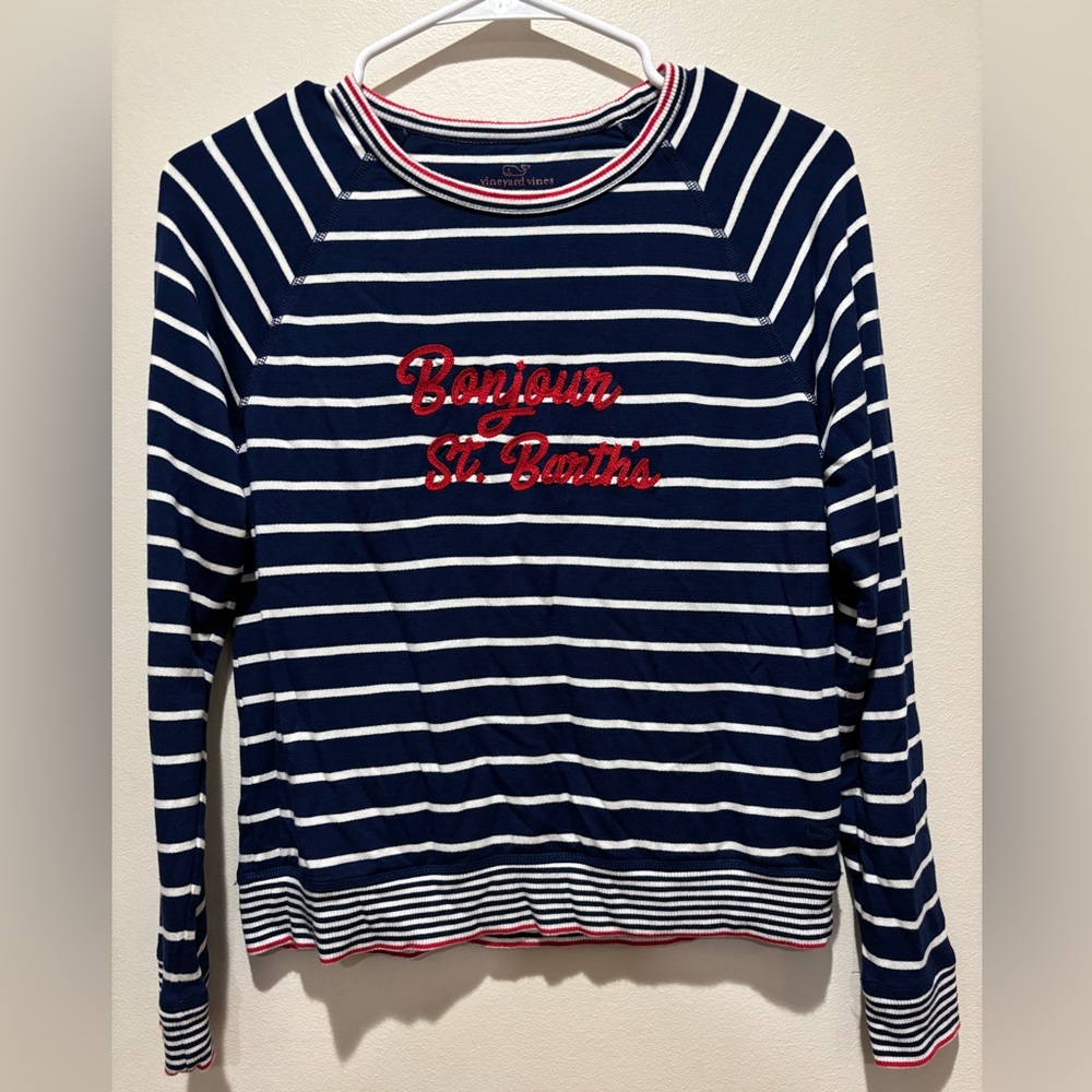Vineyard Vines Bonjour St. Barth’s Girls Stripes Long Sleeve Shirt, Size Large